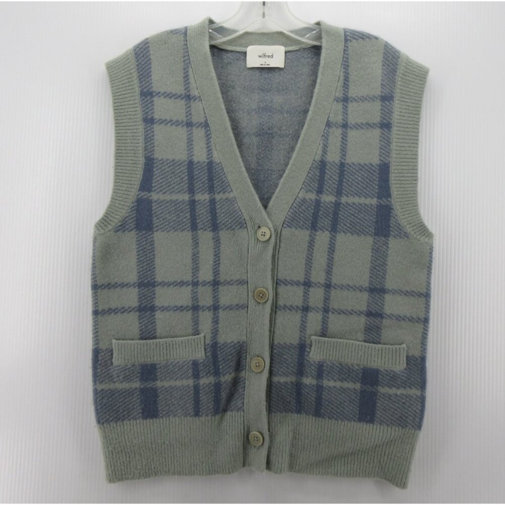 Wilfred Blue and Gray Checkered Sweater Vest